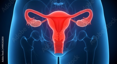 Anatomical illustration of the female reproductive system.