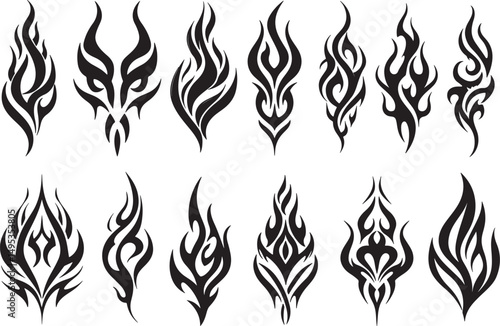 Tribal Flame Tattoo Designs set – Bold & Fiery Ink Inspirations 