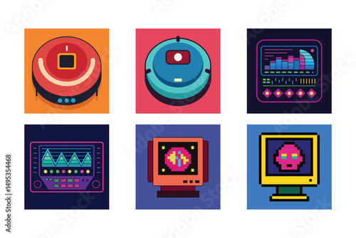 Retro-futuristic Robots, Dashboards and Computer Monitors