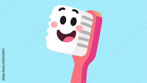 manually hand traced cheerful cartoon toothbrush with eyes and smile, bright flat design perfect for kids and dental care concepts.