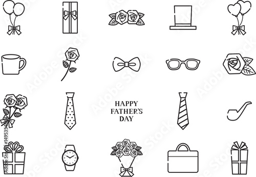 父の日の白黒線画アイコン素材セット / vector eps