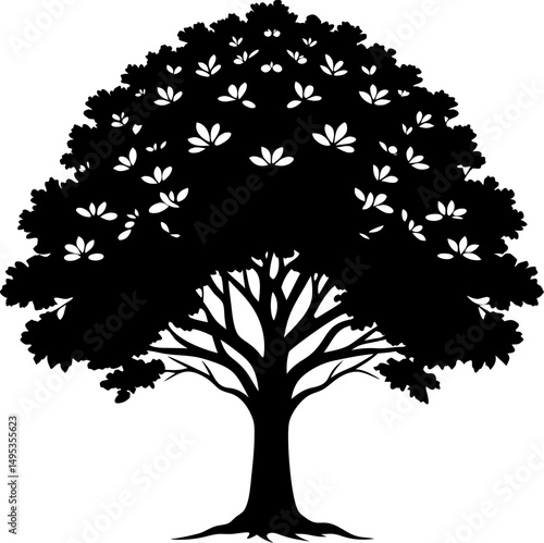 teak tree black silhouette vector icon on white or transparent background
