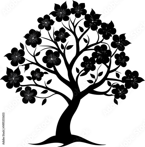 dogwood tree black silhouette vector icon on white or transparent background
