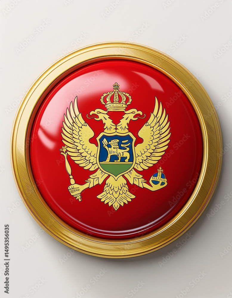 Runder Button mit Flagge von Montenegro – glänzend, 3D-Optik, isoliert auf Weiß Runder Button mit Flagge von Montenegro – glänzend, 3D-Optik, isoliert auf Weiß