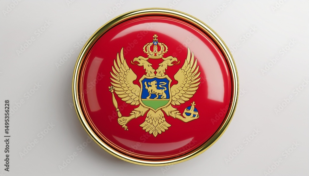 Runder Button mit Flagge von Montenegro – glänzend, 3D-Optik, isoliert auf Weiß Runder Button mit Flagge von Montenegro – glänzend, 3D-Optik, isoliert auf Weiß