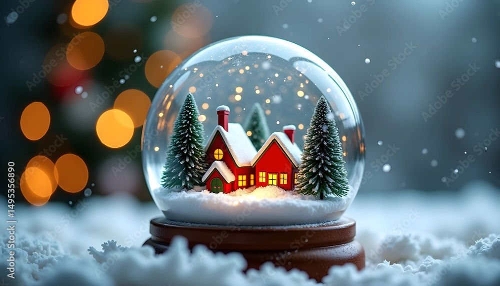 Winter village scene in a snow globe, for holiday cards Winter village scene in a snow globe, for holiday cards