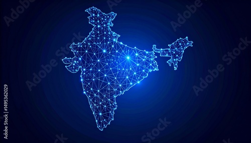 blue wireframe dots India map — great for digital infrastructure, data visualization, and tech themes: