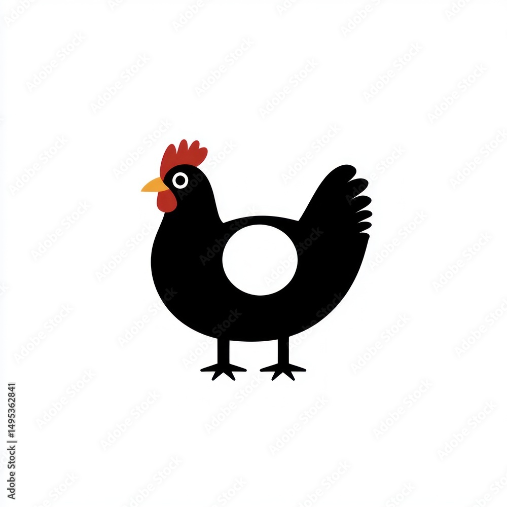 Fototapeta premium Black hen farm animal illustration white background children's book