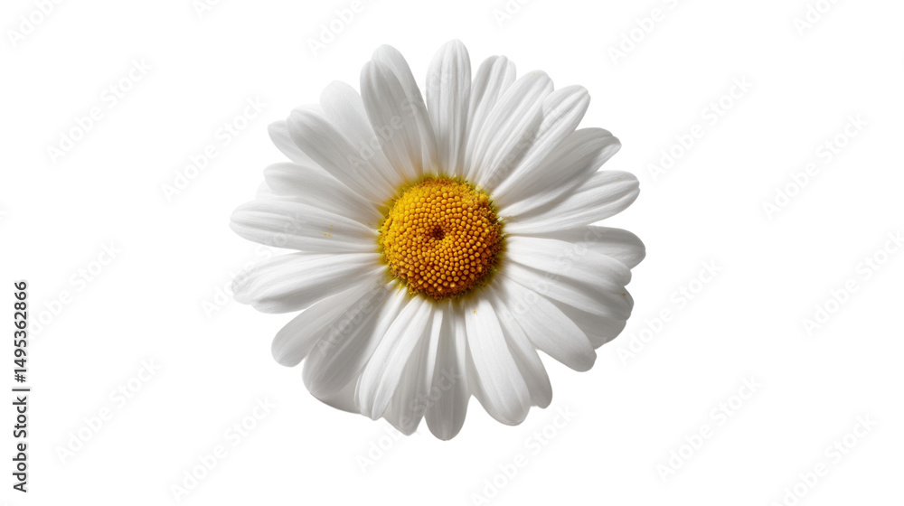 Fototapeta premium Simple Daisy Serenity: A single, radiant daisy, its pristine white petals gracefully encircling a vibrant yellow center, captures the essence of purity and the subtle beauty of nature's design.