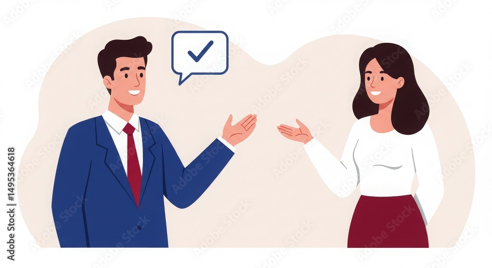 Two professionals engaged in a conversation, symbolizing communication and collaboration. Two professionals engaged in a conversation, symbolizing communication and collaboration.