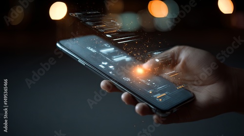 Wallpaper Mural Innovative mobile technology usage urban nightscape digital interaction modern environment close-up view user engagement Torontodigital.ca