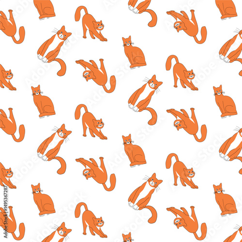 seamless pattern with beautiful ginger cat also known as orange cat 