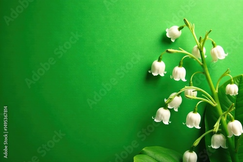 Delicate repeating lily of the valley pattern, white on green, texture, spring
