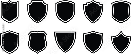 Shield silhouette icon set. Protect shield security icon collection. Shield badge quality symbol isolated on transparent background. Design elements for safety and protection. Vector illustration.