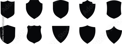 Shield silhouette icon set. Protect shield security icon collection. Shield badge quality symbol isolated on transparent background. Design elements for safety and protection. Vector illustration.