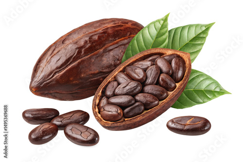 Cacao Beans Isolated on Transparent Background