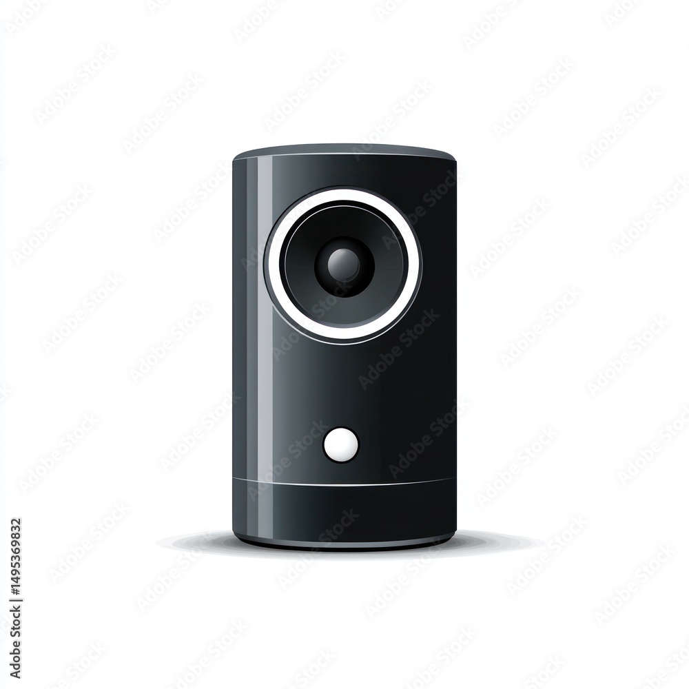 Obraz premium Black cylindrical speaker, white background, audio, communication