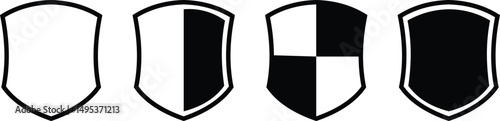 Shield silhouette icon set. Protect shield security icon collection. Shield badge quality symbol isolated on transparent background. Design elements for safety and protection. Vector illustration.