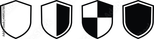 Shield silhouette icon set. Protect shield security icon collection. Shield badge quality symbol isolated on transparent background. Design elements for safety and protection. Vector illustration.