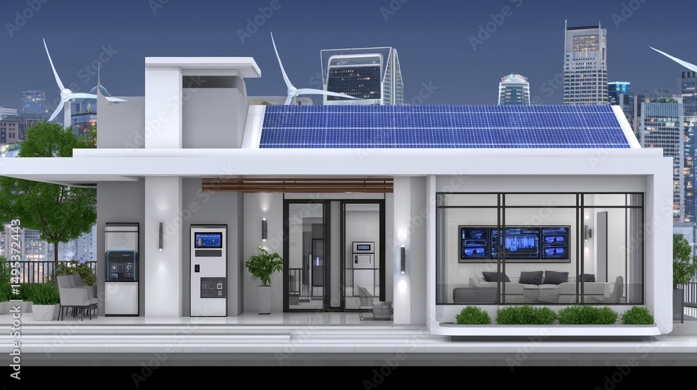 Fototapeta premium A state-of-the-art facility for producing Green Hydrogen through electrolysis, driven by sustainable power from wind and solar energy