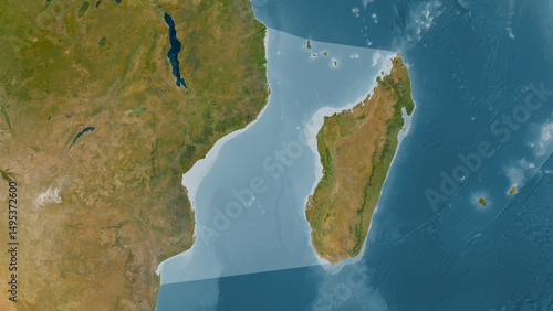 Mozambique Channel highlighted. Satellite map
