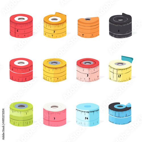My Simple flat 2D illustration of measuring tapes set isolated on a transparent background, vector, flat design, animation design, simple flat 2D icon, clipart