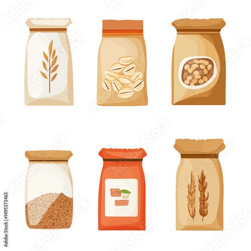 My Simple flat 2D illustration of oatmeal packets set isolated on a transparent background, vector, flat design, animation design, simple flat 2D icon, clipart