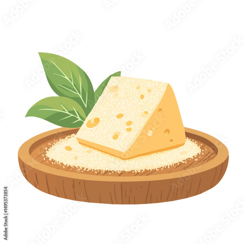 My Simple flat 2D illustration of a parmesan cheese isolated on a transparent background, vector, flat design, animation design, simple flat 2D icon, clipart