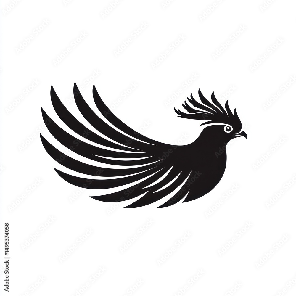 Obraz premium Majestic bird silhouette, wings spread, flight, white background, logo design