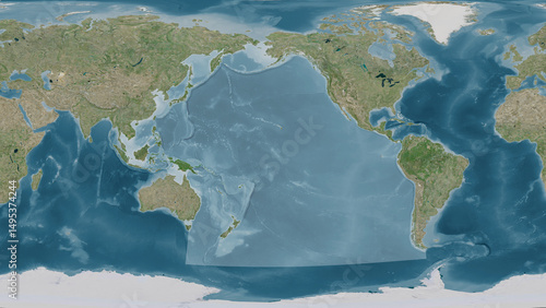Pacific Ocean highlighted. Satellite map