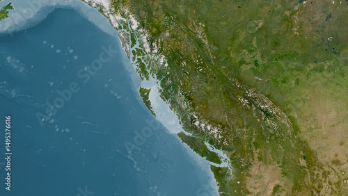 The Coastal Waters of Southeast Alaska and British Columbia highlighted. Satellite map