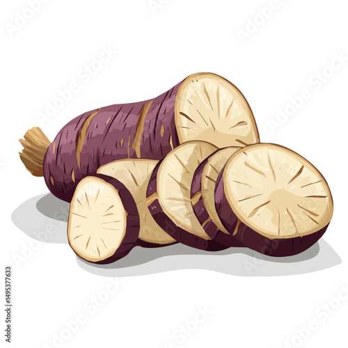 My very Simple flat 2D icon, sliced taro root isolated on a white background, vector, flat design, animation design, simple flat 2D icon, minimalist design, vector design, eps