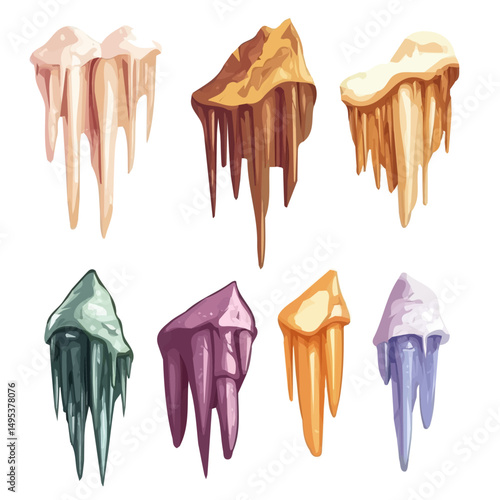 My very Simple flat 2D icon, colorful stalactites set isolated on a white background, vector, flat design, animation design, simple flat 2D icon, minimalist design, vector design, eps