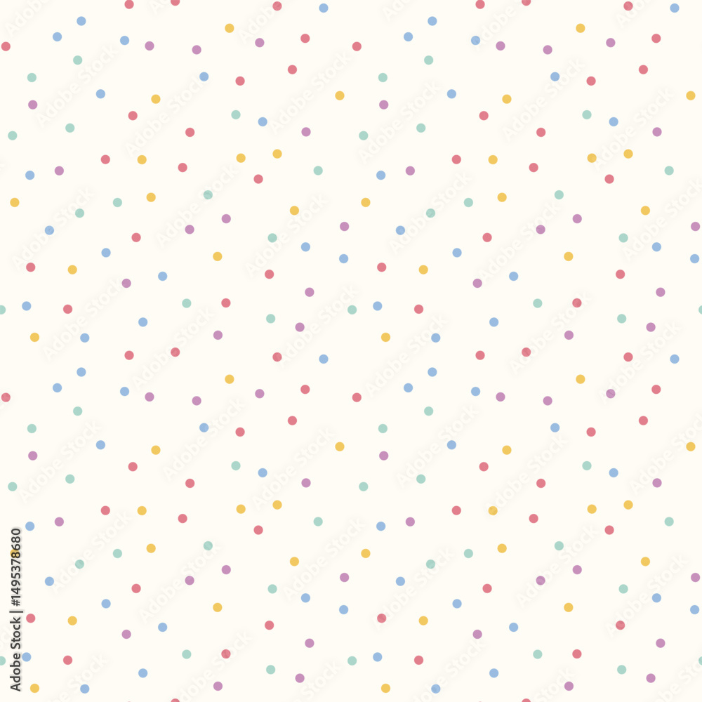Seamless pastel confetti pattern with small multicolor dots on cream background. Minimalist, playful design for kids decor, party invitations, wrapping paper, fabric, stationery, packaging, nursery Seamless pastel confetti pattern with small multicolor dots on cream background. Minimalist, playful design for kids decor, party invitations, wrapping paper, fabric, stationery, packaging, nursery