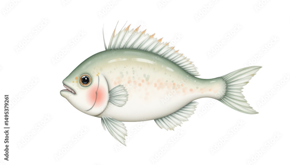 Striking underwater portrait, a white fish with distinctive pink spot on its face Striking underwater portrait, a white fish with distinctive pink spot on its face