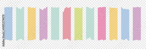 Colorful torn sticky tape set in pastel tones on Transparent background. Realistic ripped paper texture. Ideal for digital scrapbooking, collage, planner, sticker, social media design, DIY projects