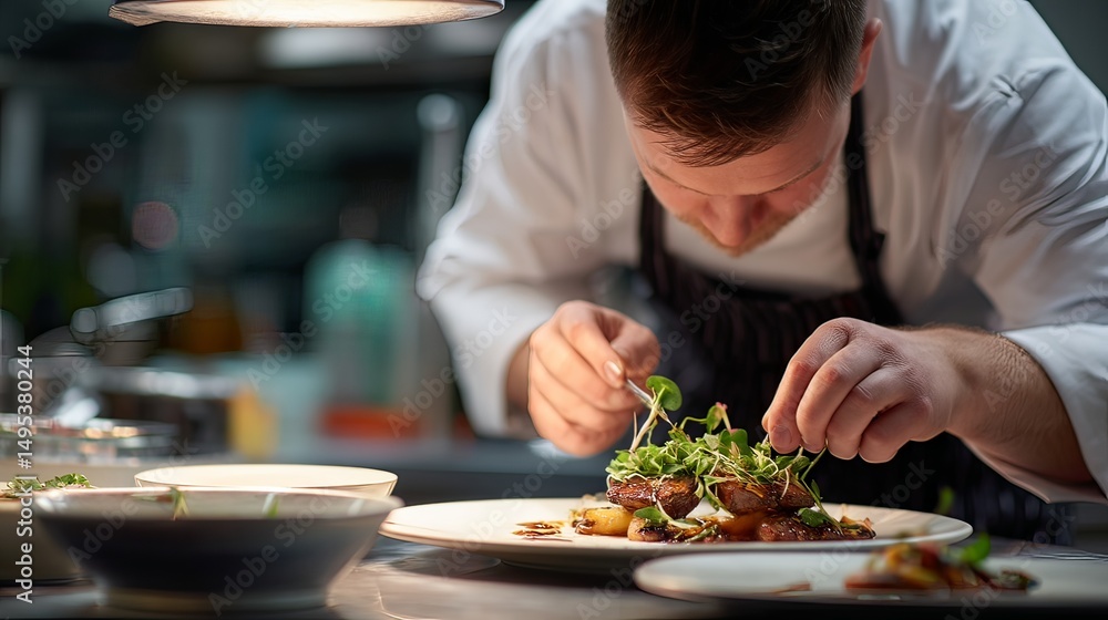 Artistic chef preparing gourmet dish in modern kitchen culinary photography professional environment close-up view Artistic chef preparing gourmet dish in modern kitchen culinary photography professional environment close-up view