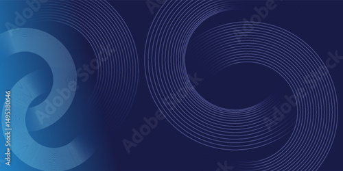 Abstract blue geometric lines glowing on dark blue background. Modern shiny blue circle lines pattern. eps 10