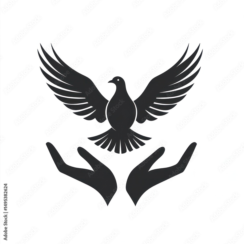 Obraz premium Dove peace symbol hands care white background, logo design