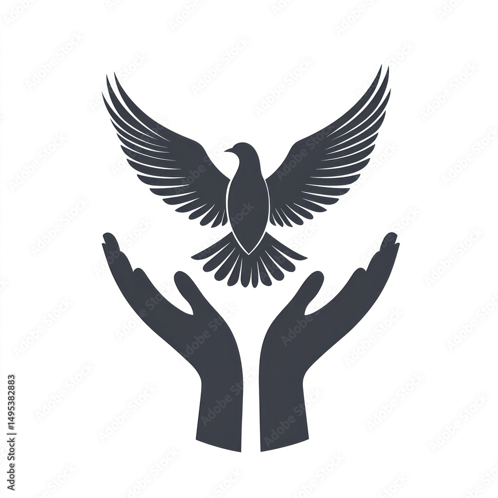 Obraz premium Dove peace hands hope symbol, white background, logo design
