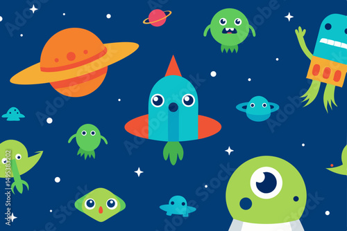 seamless pattern with space rocket