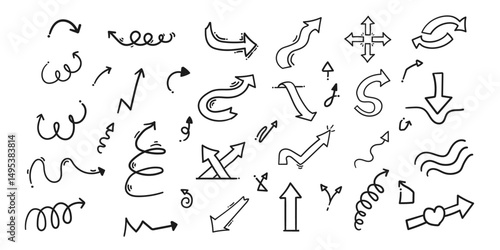 direction mark design set,pointer design element set,Hand drawn arrow design,wave line mark, small squiggly mark collection. 