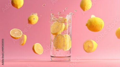 Transparent lemonade glass with floating lemon zest
