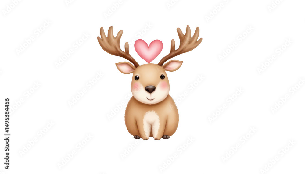 Enchanting deer with a heart on its antler, symbol of love in nature's embrace Enchanting deer with a heart on its antler, symbol of love in nature's embrace