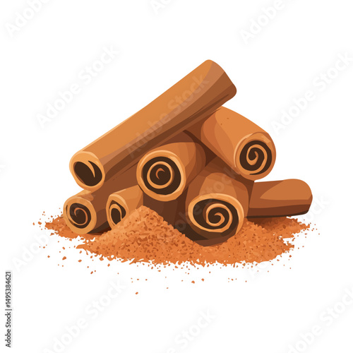 My very Simple flat 2D icon, ground cinnamon and powder isolated on a white background, vector, flat design, animation design, simple flat 2D icon, minimalist design, vector design, eps format