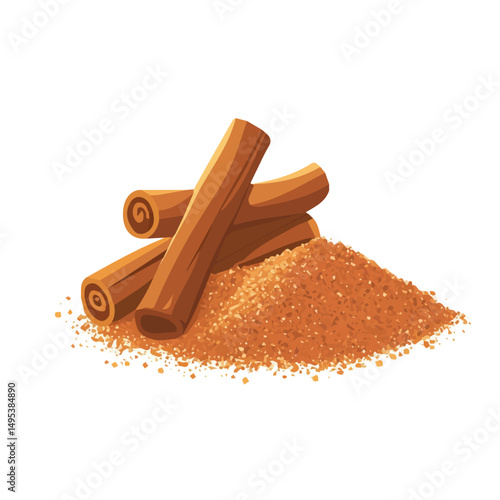 My very Simple flat 2D icon, ground cinnamon and powder isolated on a white background, vector, flat design, animation design, simple flat 2D icon, minimalist design, vector design, eps format