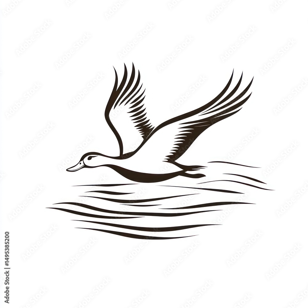 Obraz premium Duck flying over water, nature scene, wildlife illustration, website design
