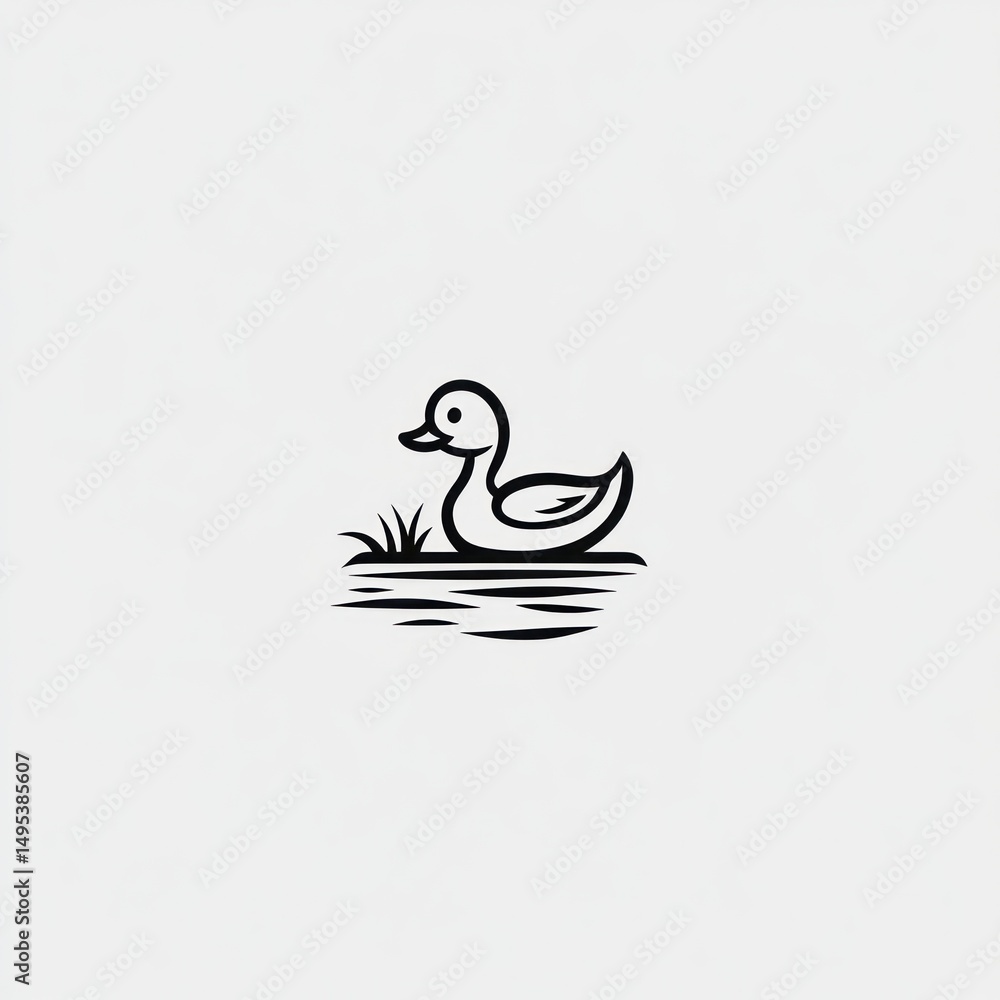 Fototapeta premium Duckling swimming in calm water, nature background, children's book illustration