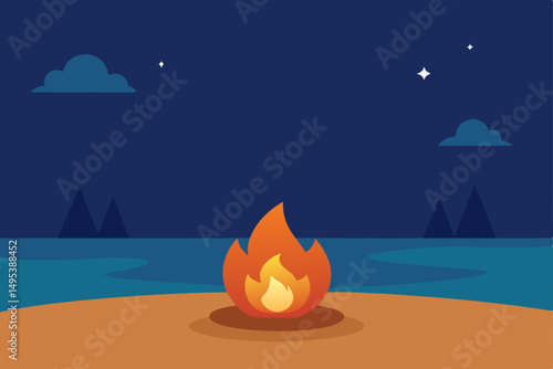evening bonfire on a remote sandy beach  
