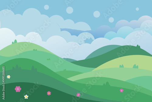 fog rolling over hills dotted with wildflowers  .svg